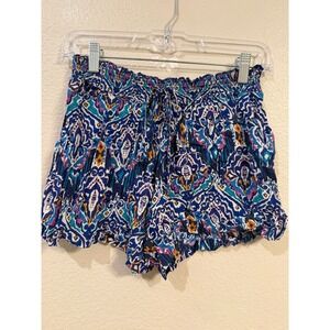 Daniel Rainn Womens Small Blue Paisley Smocked Waist Rayon Boho Shorts 40185RY7